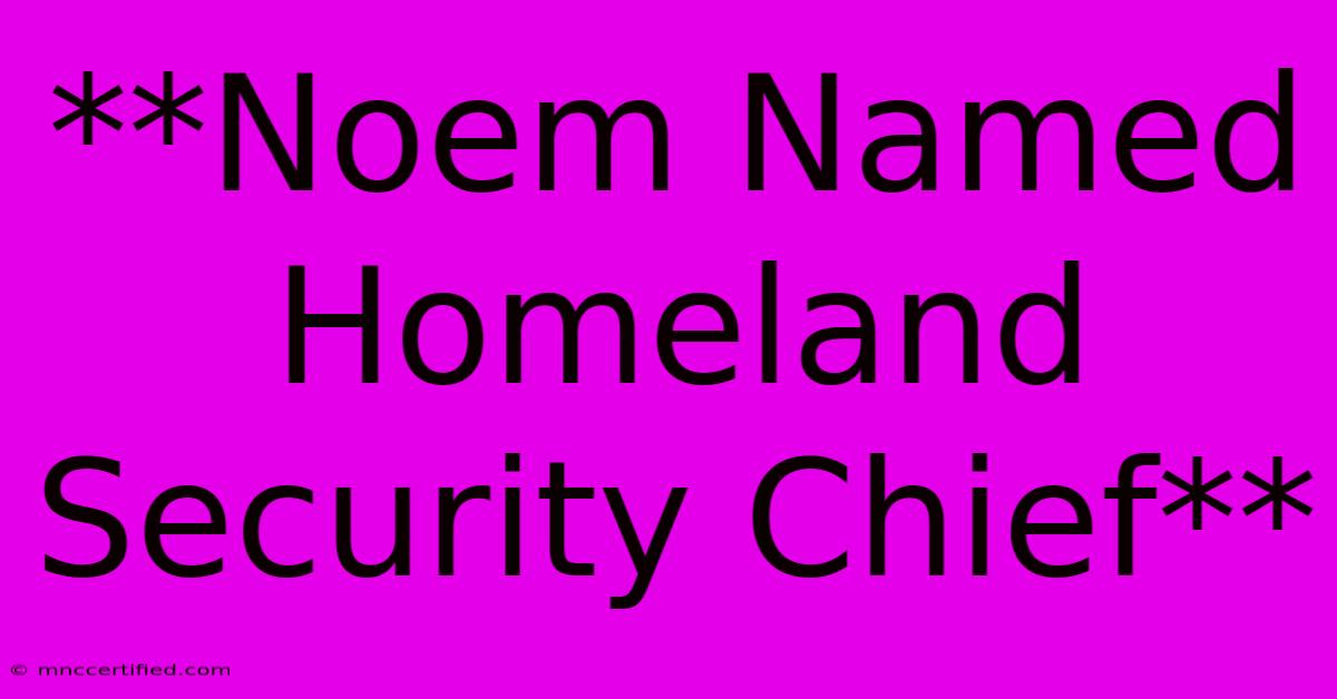 **Noem Named Homeland Security Chief**