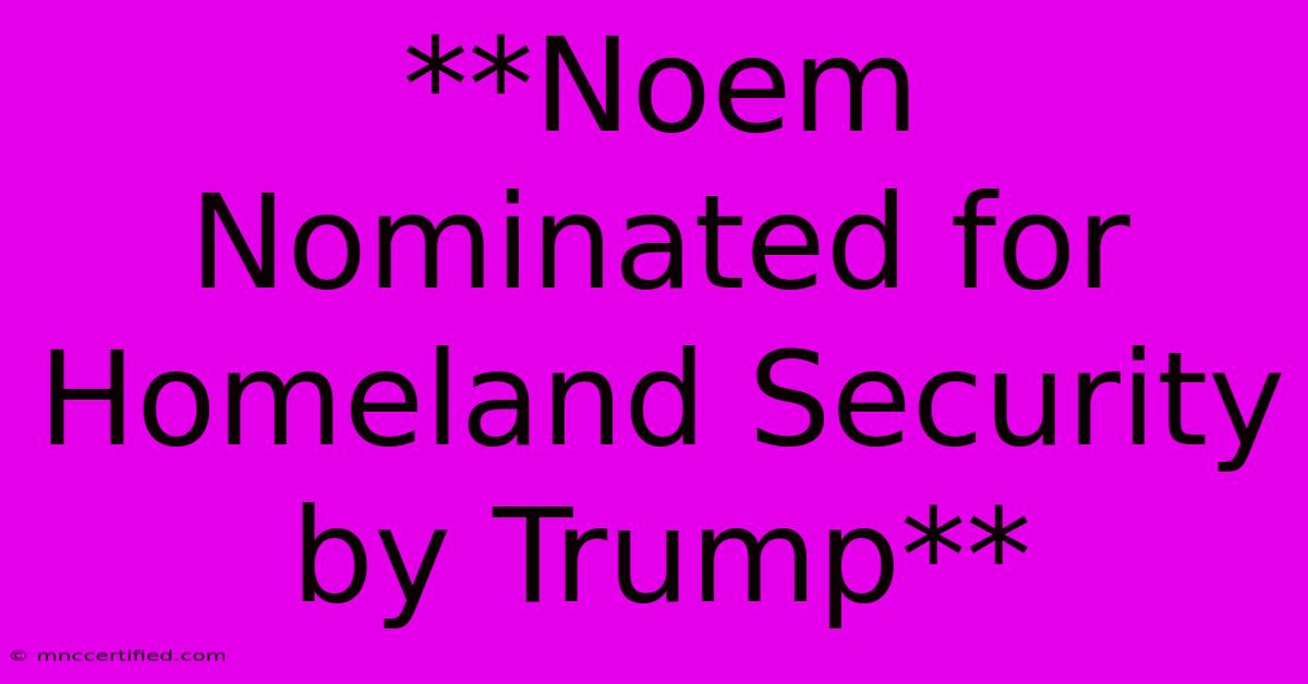 **Noem Nominated For Homeland Security By Trump** 