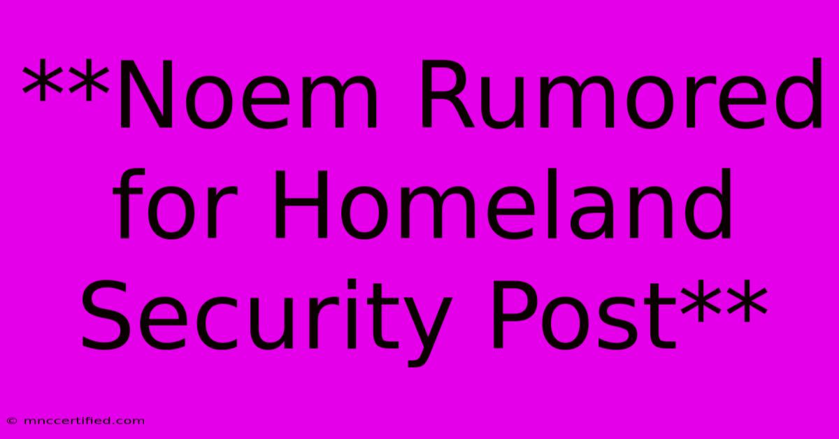 **Noem Rumored For Homeland Security Post**