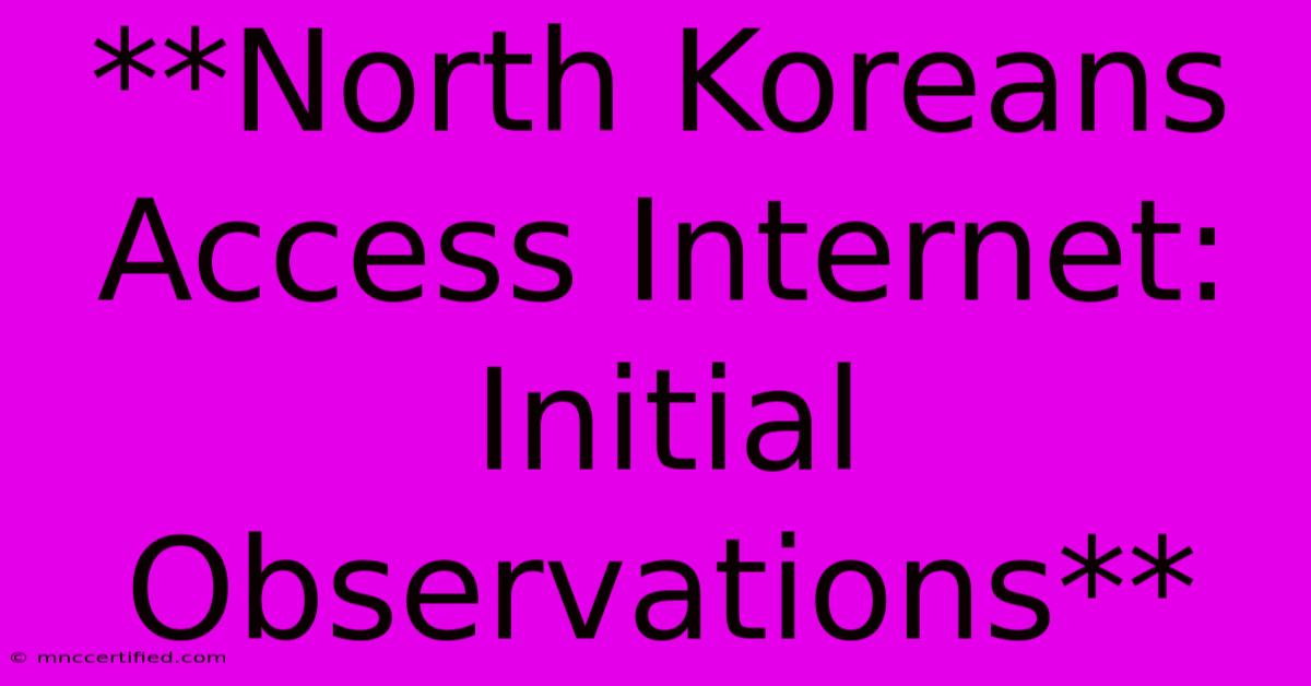 **North Koreans Access Internet: Initial Observations**