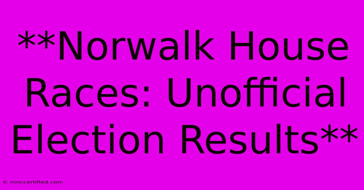 **Norwalk House Races: Unofficial Election Results**