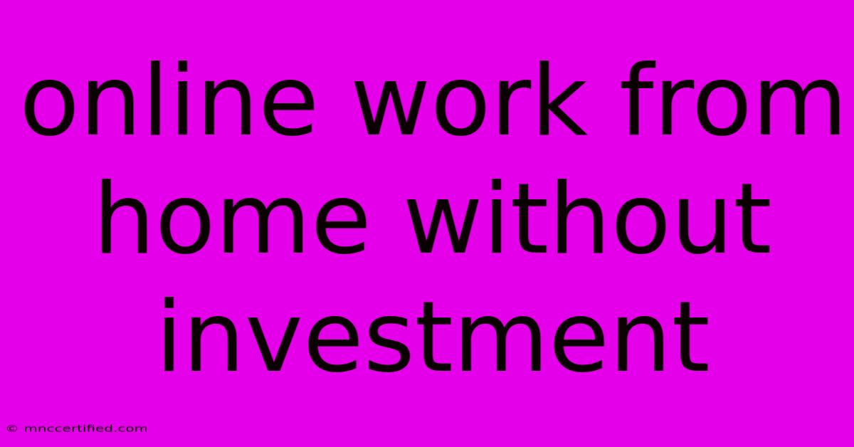 Online Work From Home Without Investment