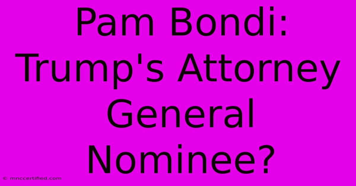 Pam Bondi: Trump's Attorney General Nominee?