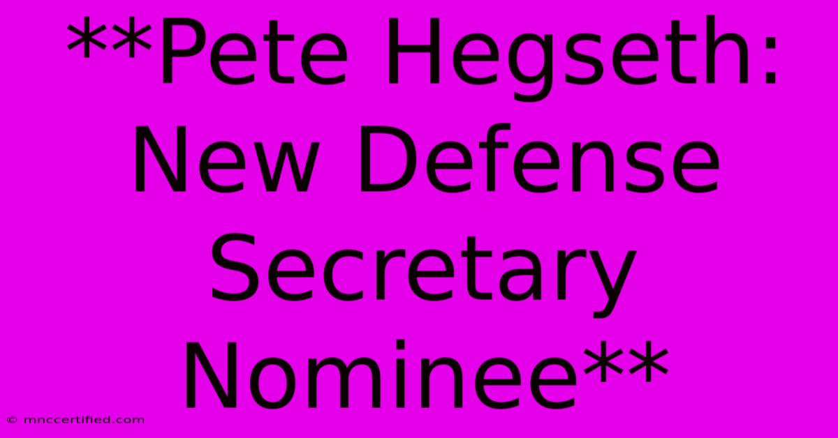 **Pete Hegseth: New Defense Secretary Nominee** 