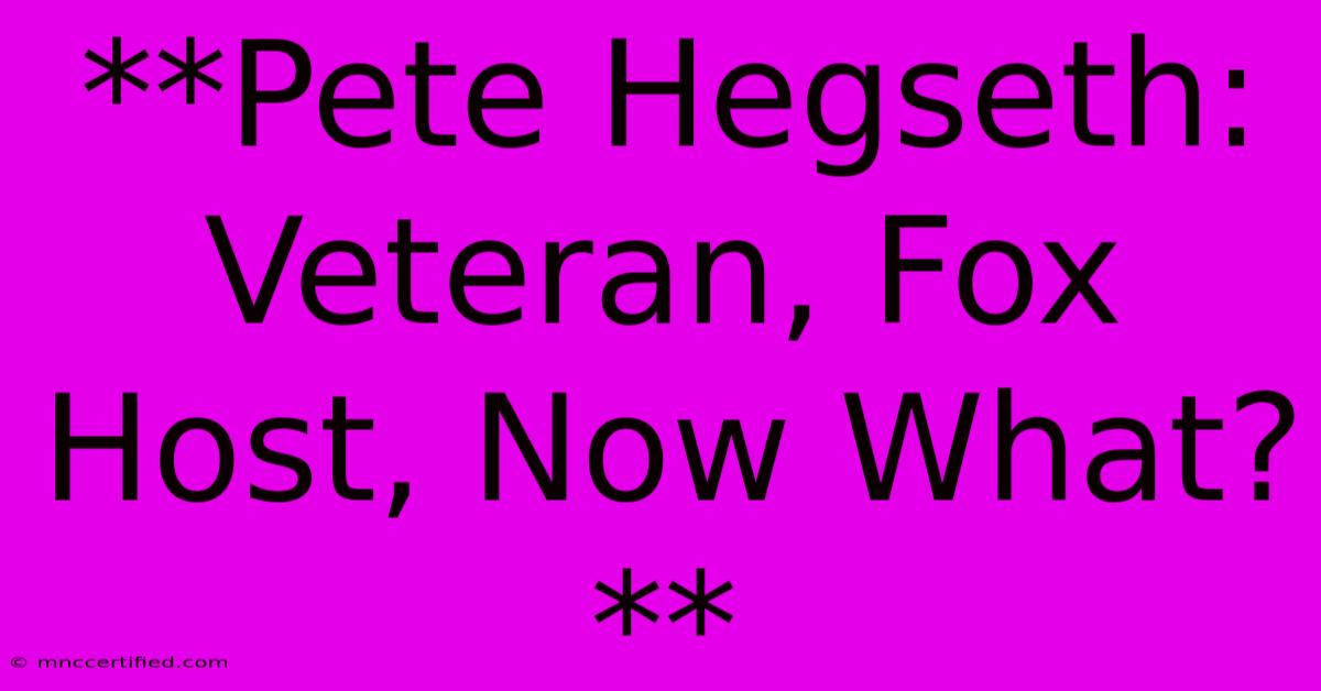 **Pete Hegseth: Veteran, Fox Host, Now What?**