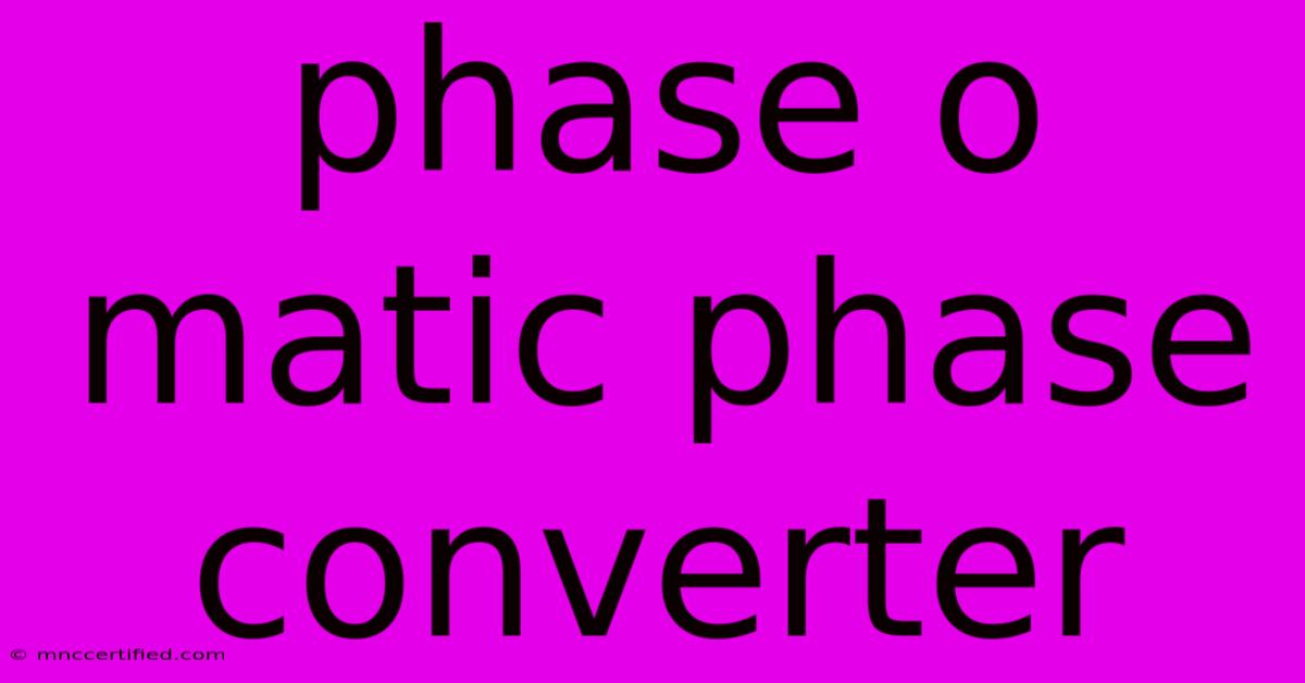 Phase O Matic Phase Converter