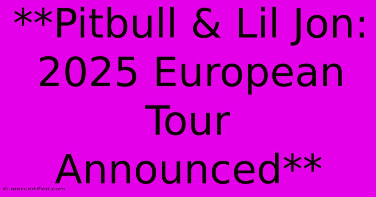 **Pitbull & Lil Jon: 2025 European Tour Announced**