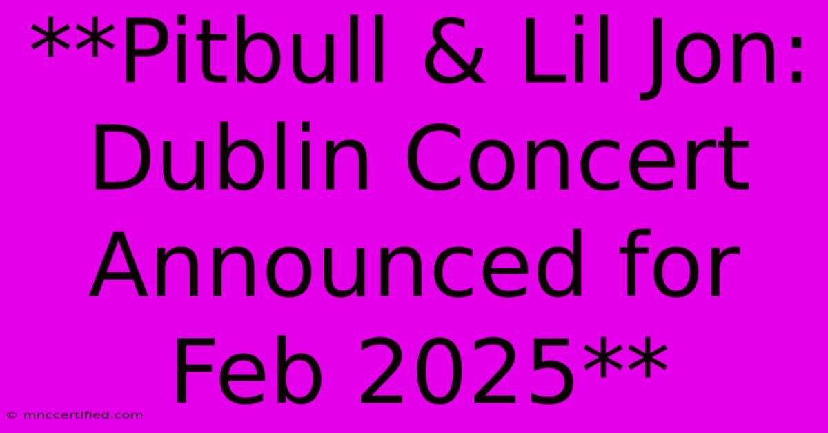 **Pitbull & Lil Jon: Dublin Concert Announced For Feb 2025** 