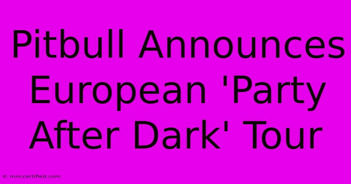 Pitbull Announces European 'Party After Dark' Tour 