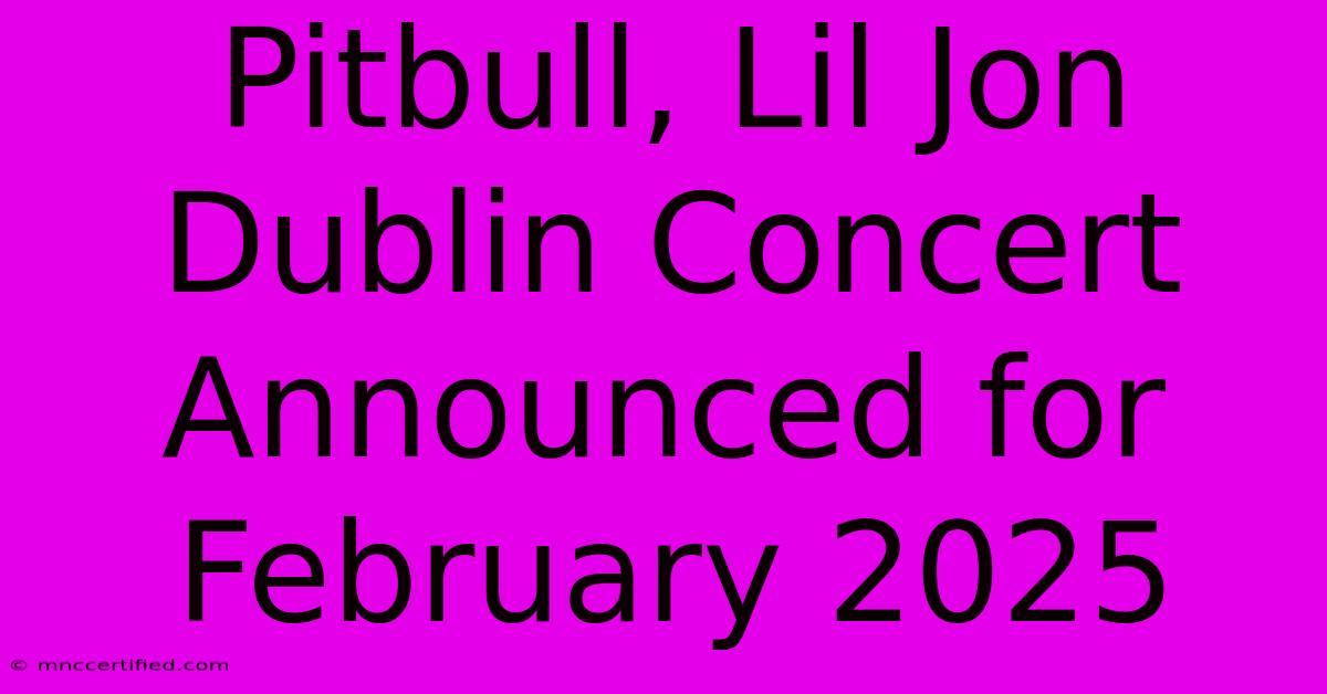 Pitbull, Lil Jon Dublin Concert Announced For February 2025