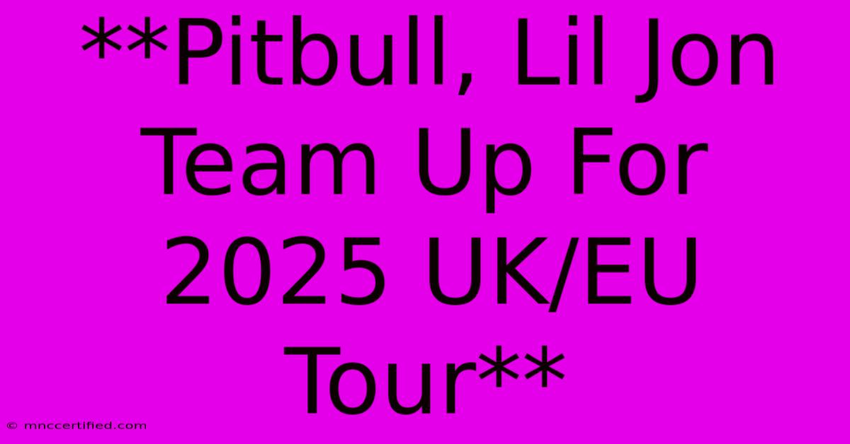 **Pitbull, Lil Jon Team Up For 2025 UK/EU Tour**