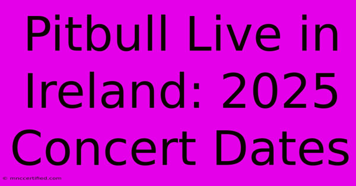 Pitbull Live In Ireland: 2025 Concert Dates