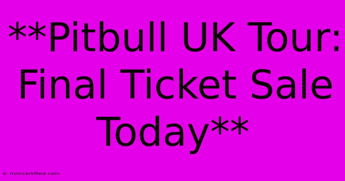 **Pitbull UK Tour: Final Ticket Sale Today** 