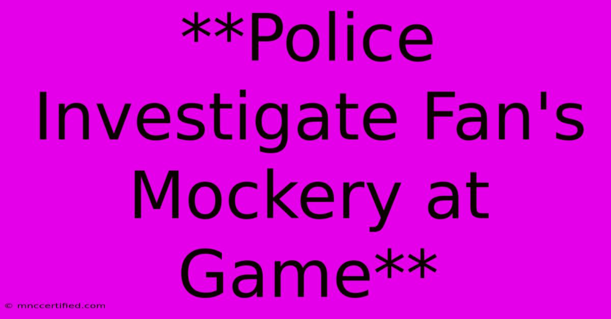 **Police Investigate Fan's Mockery At Game** 