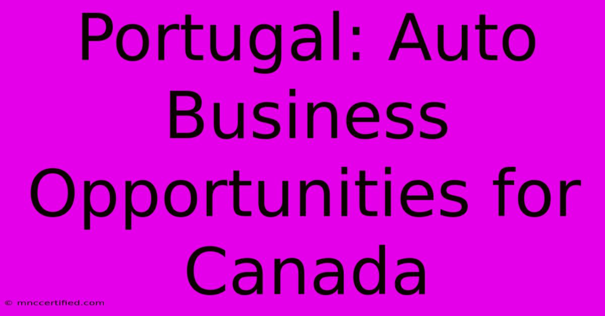 Portugal: Auto Business Opportunities For Canada