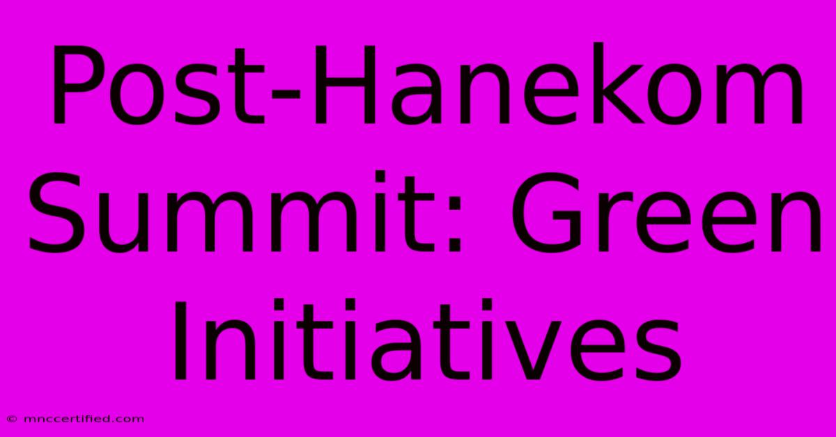 Post-Hanekom Summit: Green Initiatives