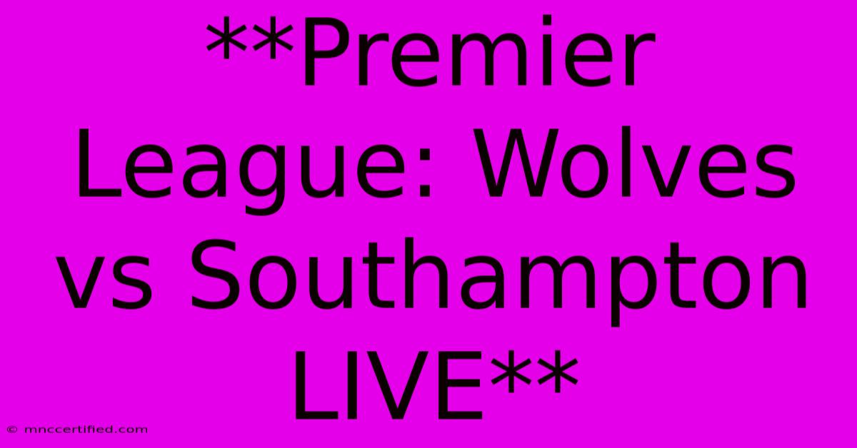 **Premier League: Wolves Vs Southampton LIVE**