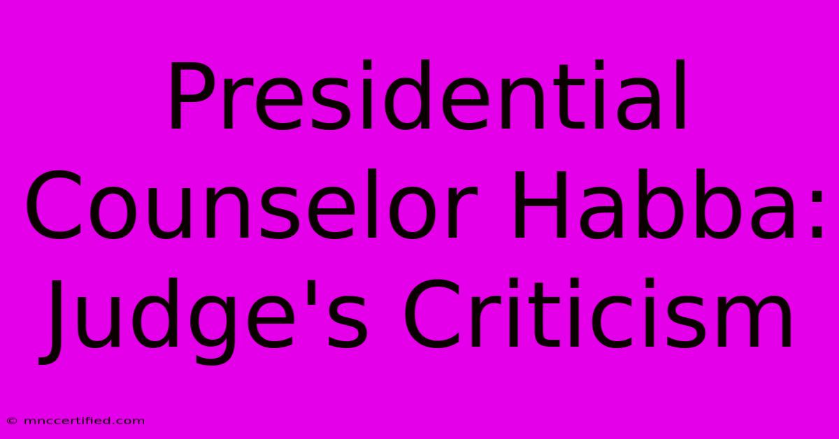 Presidential Counselor Habba: Judge's Criticism