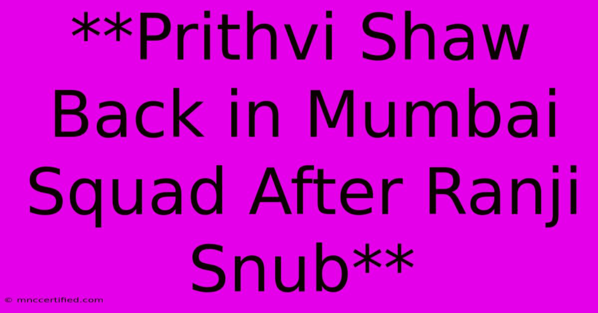 **Prithvi Shaw Back In Mumbai Squad After Ranji Snub** 