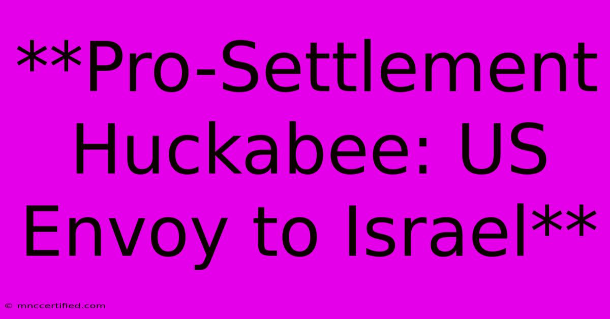 **Pro-Settlement Huckabee: US Envoy To Israel** 