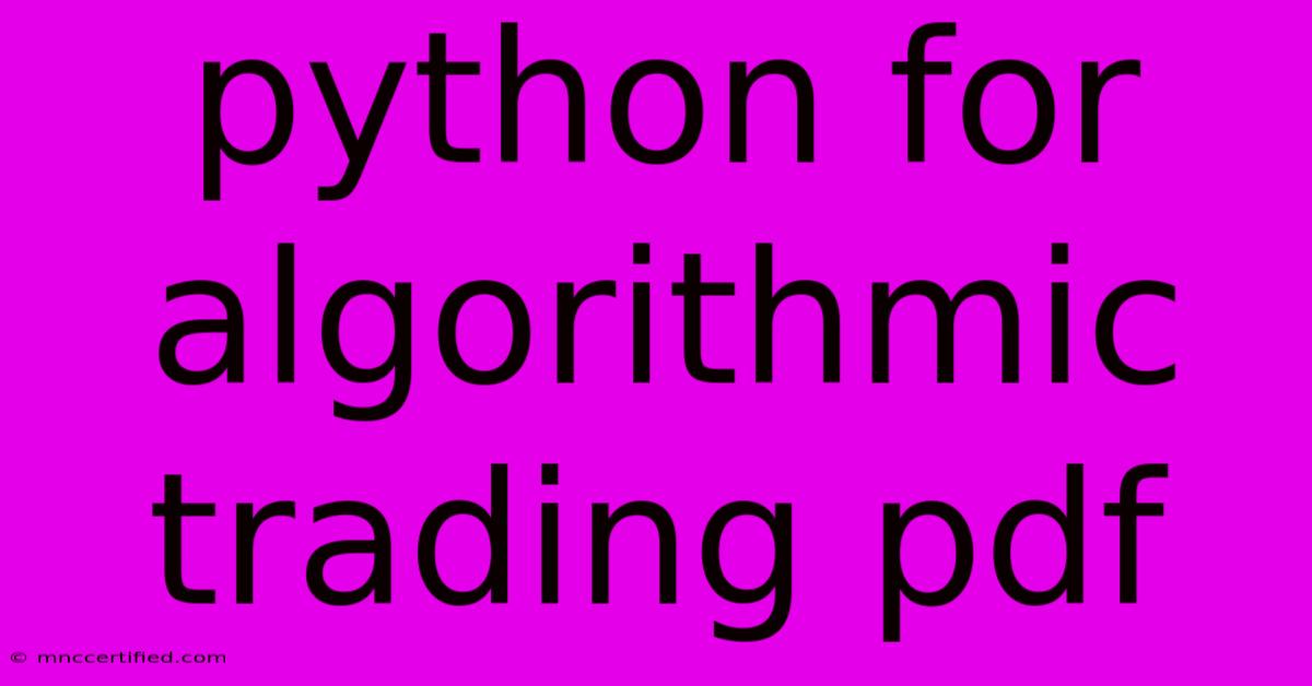 Python For Algorithmic Trading Pdf