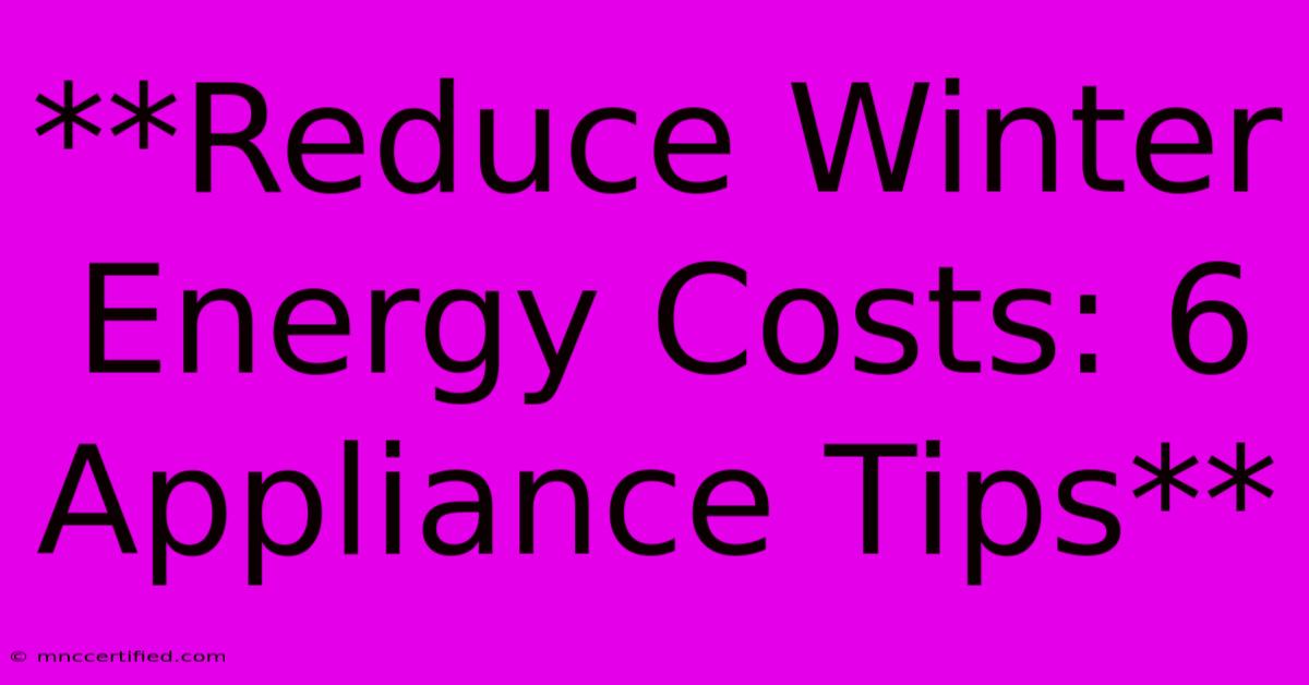 **Reduce Winter Energy Costs: 6 Appliance Tips** 