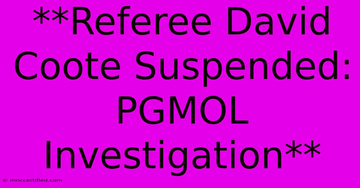 **Referee David Coote Suspended: PGMOL Investigation** 