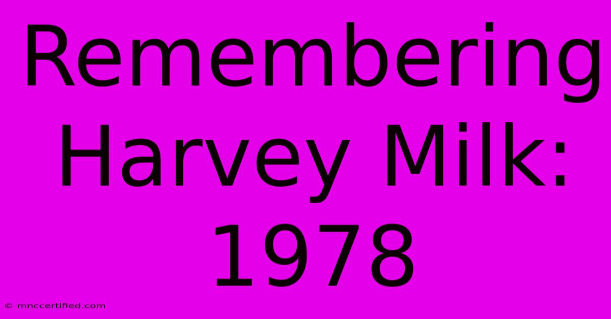 Remembering Harvey Milk: 1978