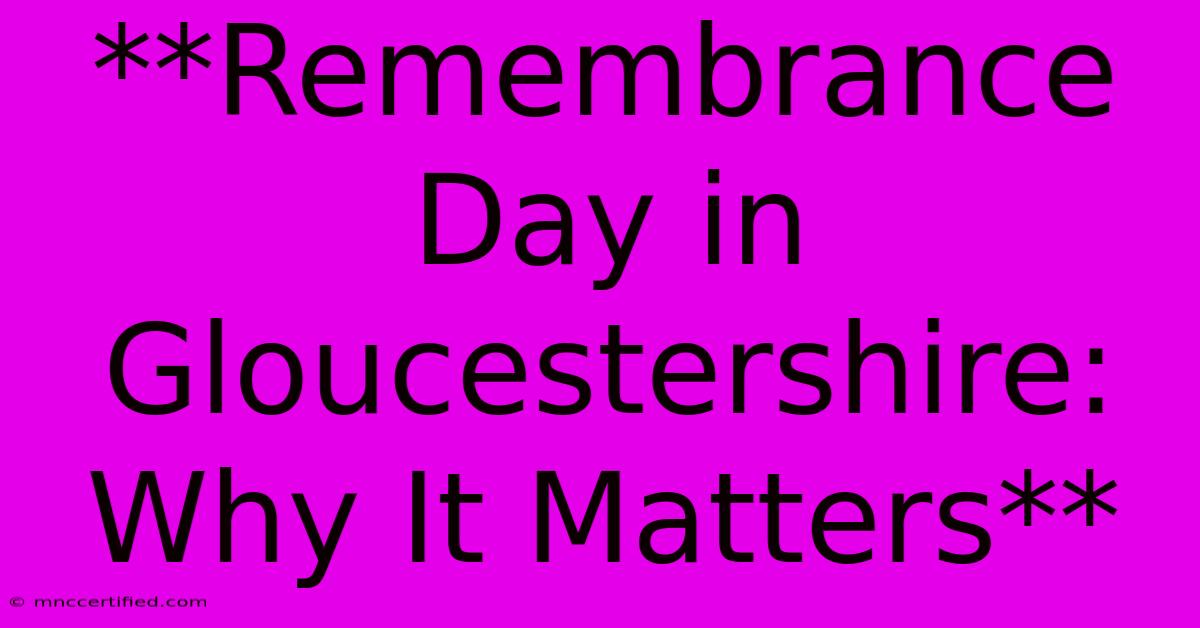 **Remembrance Day In Gloucestershire: Why It Matters**