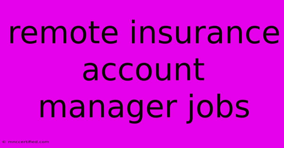 Remote Insurance Account Manager Jobs