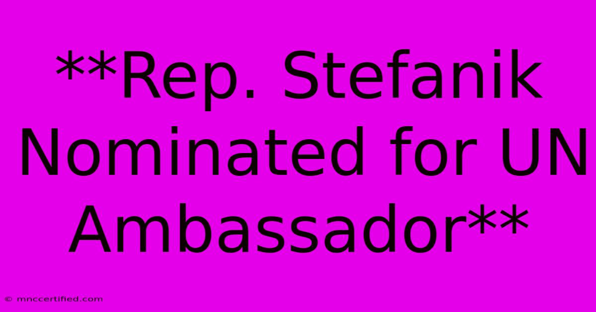 **Rep. Stefanik Nominated For UN Ambassador** 