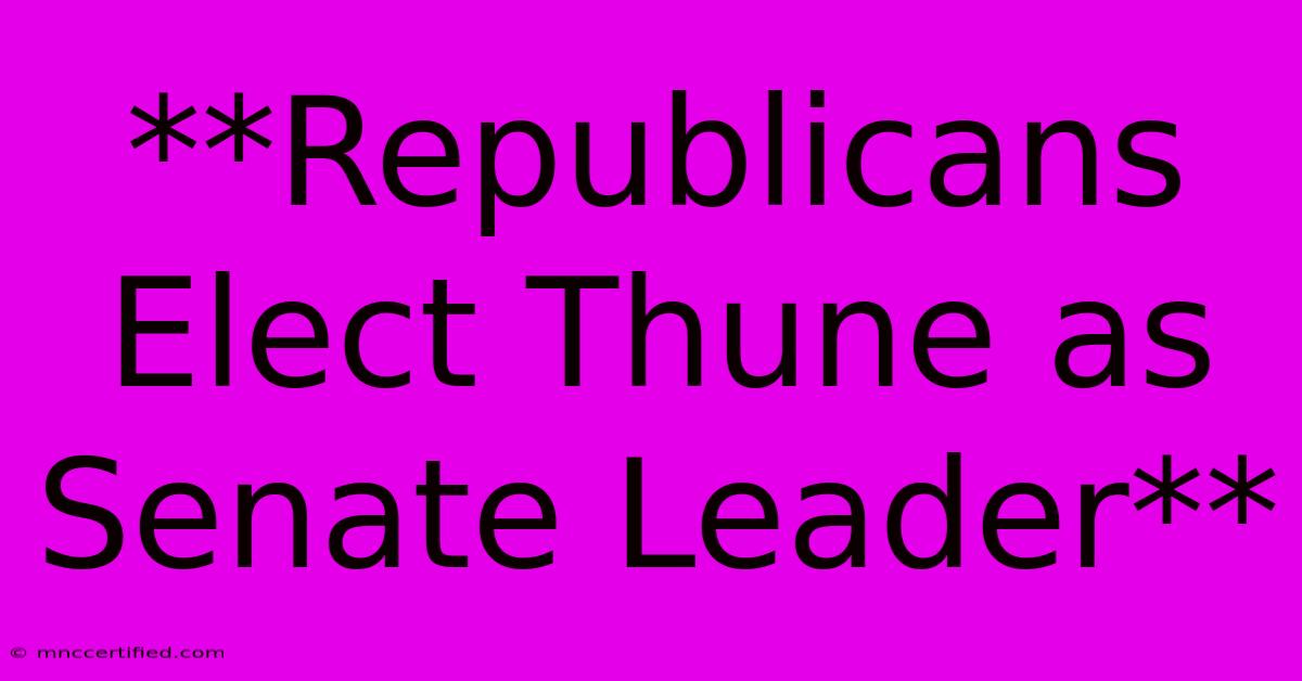 **Republicans Elect Thune As Senate Leader**