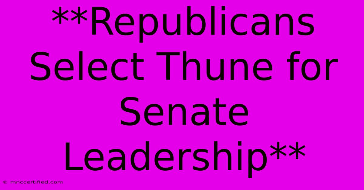 **Republicans Select Thune For Senate Leadership**