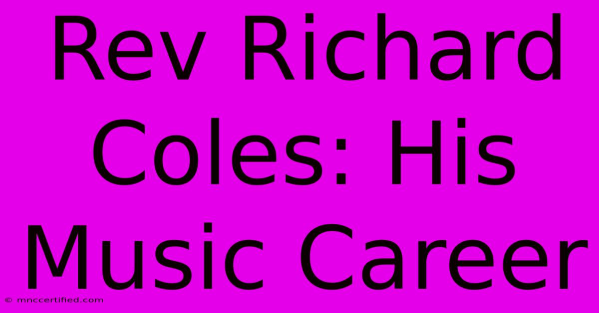 Rev Richard Coles: His Music Career