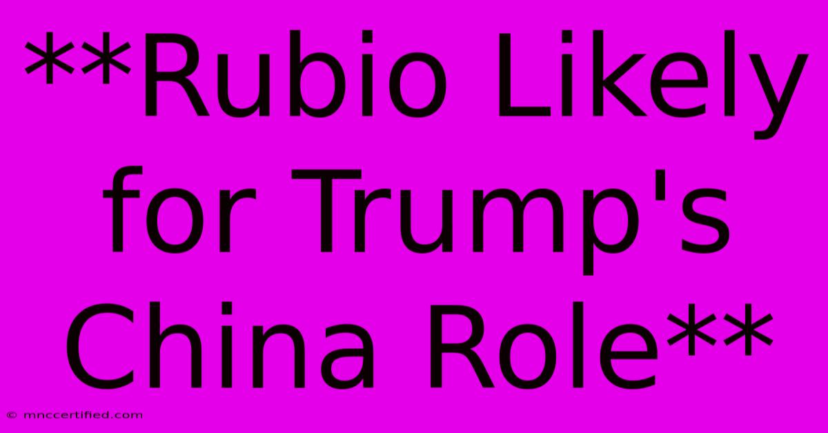 **Rubio Likely For Trump's China Role**