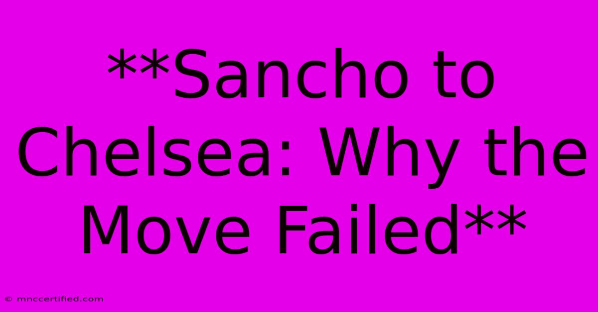 **Sancho To Chelsea: Why The Move Failed**