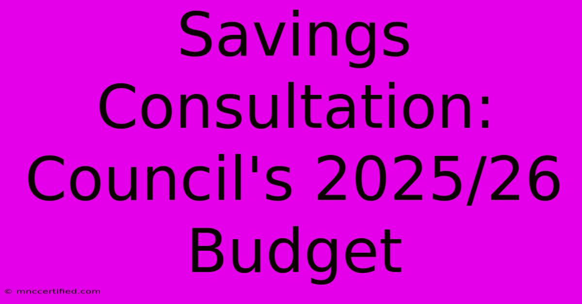 Savings Consultation: Council's 2025/26 Budget