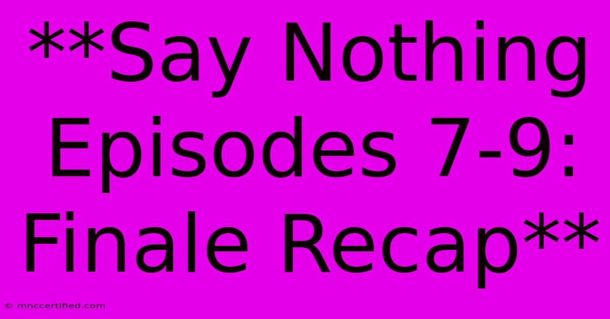 **Say Nothing Episodes 7-9: Finale Recap**