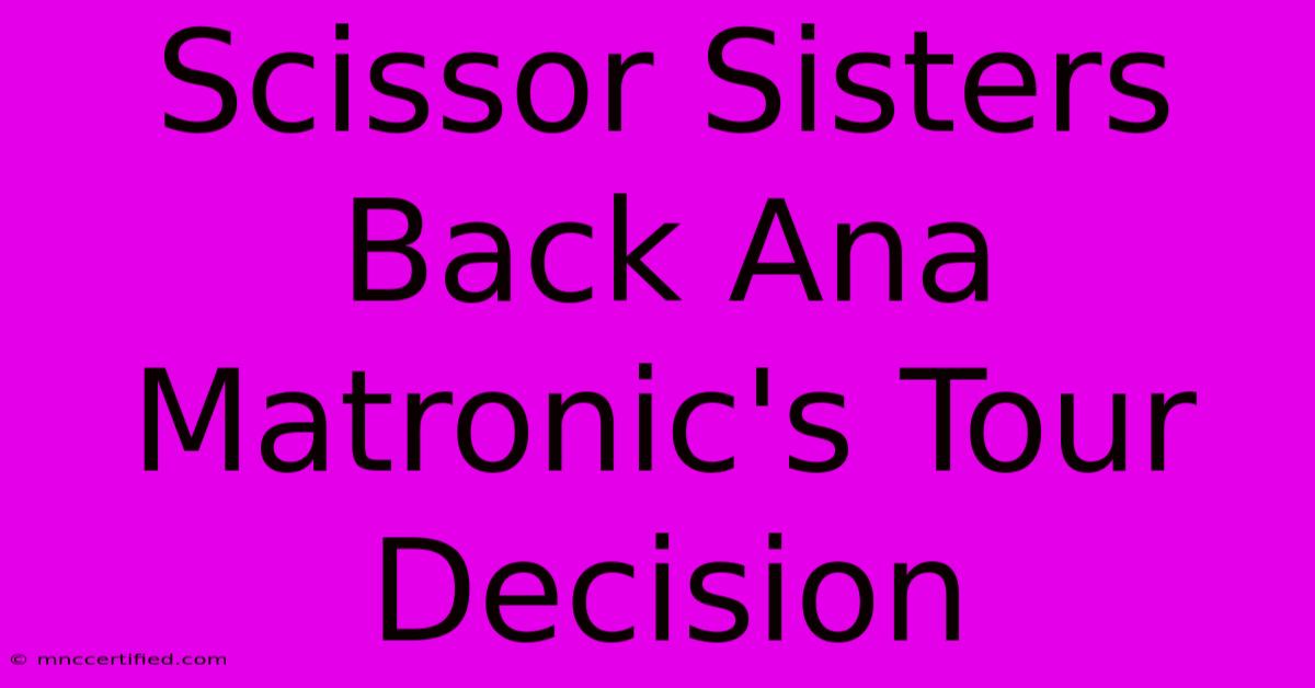 Scissor Sisters Back Ana Matronic's Tour Decision