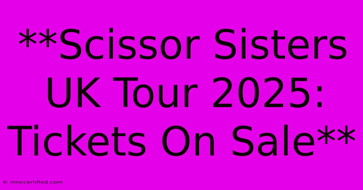 **Scissor Sisters UK Tour 2025: Tickets On Sale** 