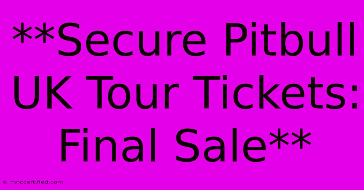 **Secure Pitbull UK Tour Tickets: Final Sale**