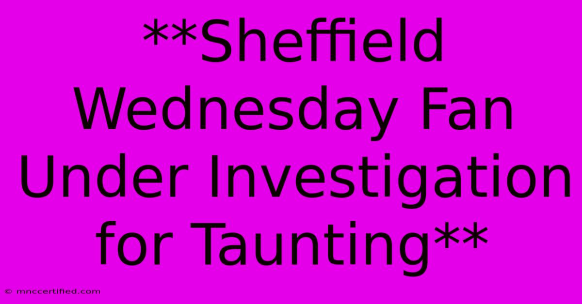 **Sheffield Wednesday Fan Under Investigation For Taunting**