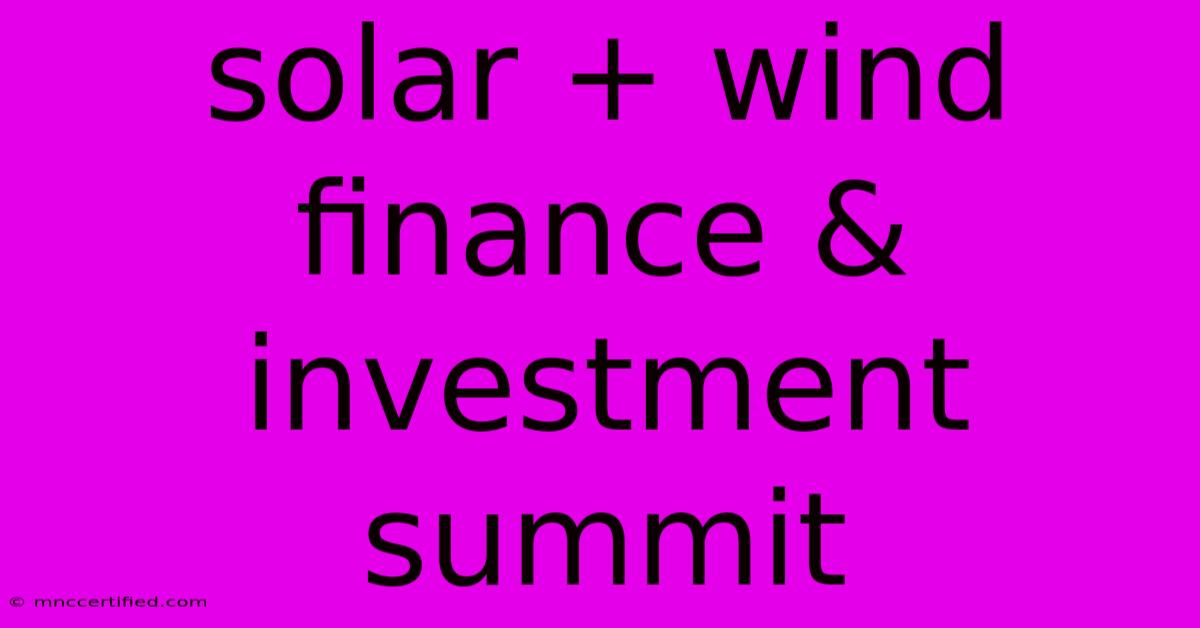 Solar + Wind Finance & Investment Summit