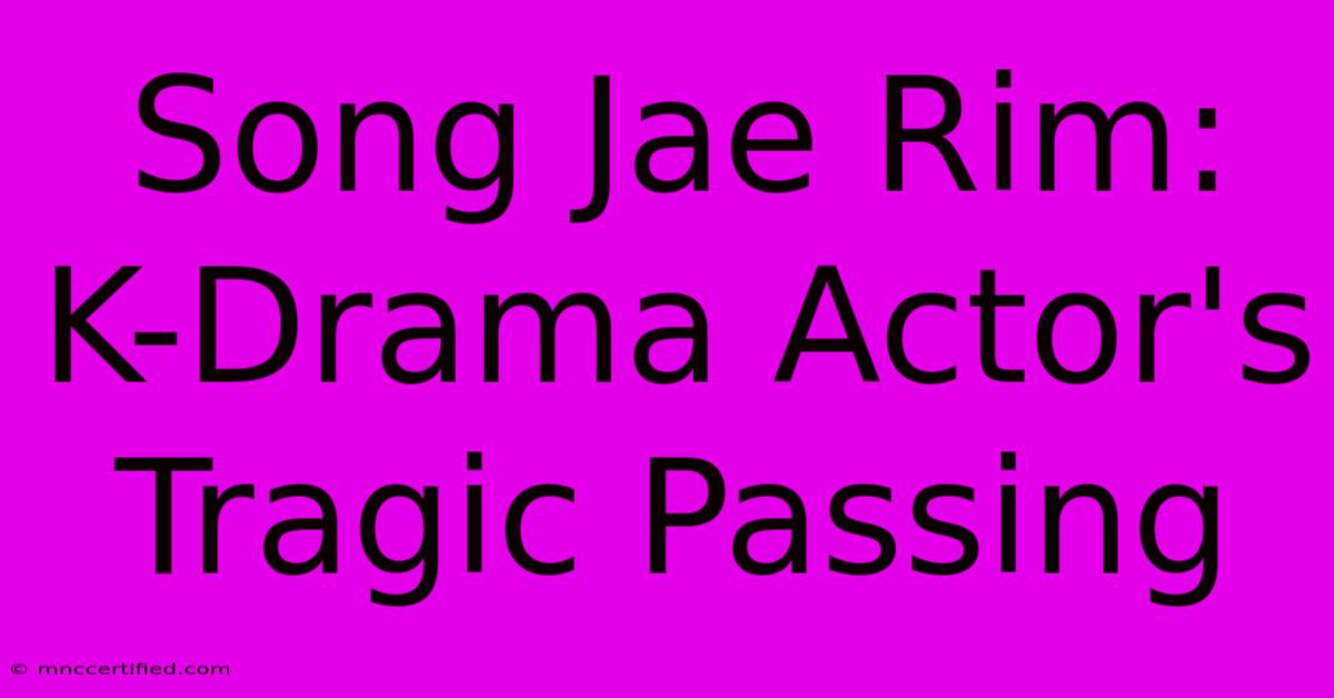 Song Jae Rim: K-Drama Actor's Tragic Passing