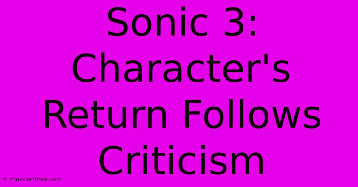 Sonic 3: Character's Return Follows Criticism