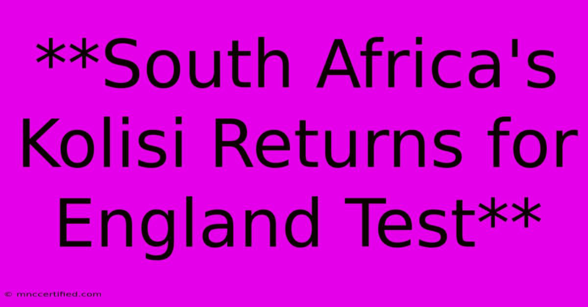 **South Africa's Kolisi Returns For England Test**