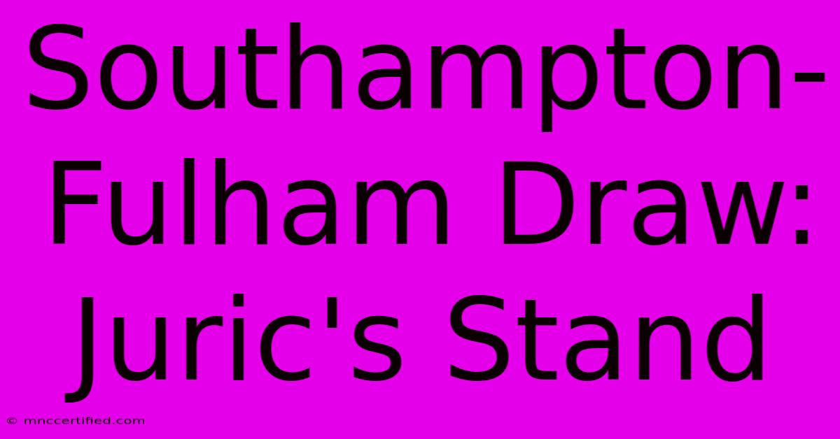 Southampton-Fulham Draw: Juric's Stand