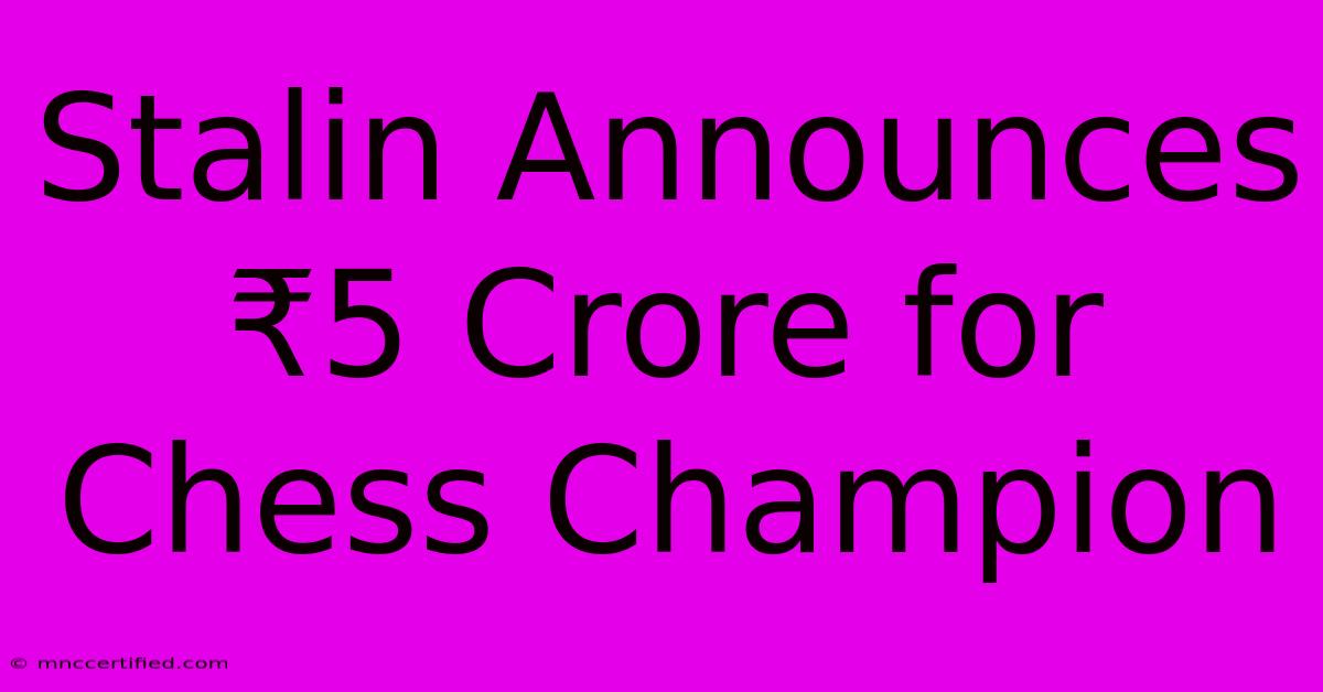 Stalin Announces ₹5 Crore For Chess Champion