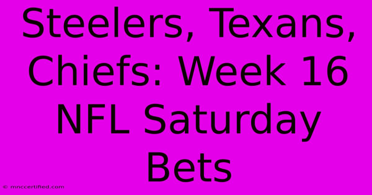 Steelers, Texans, Chiefs: Week 16 NFL Saturday Bets