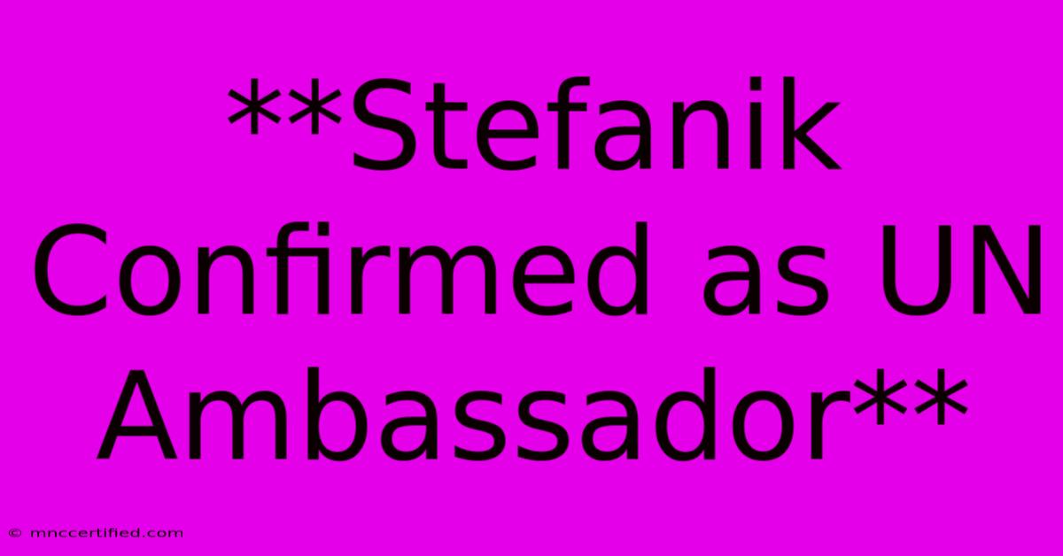 **Stefanik Confirmed As UN Ambassador**